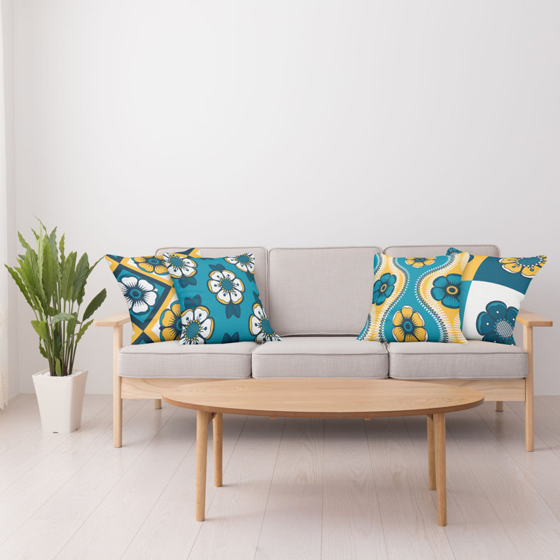 Housse de coussin Abstract, Bleu pétrole et orange pâle, 12 po x 12 po