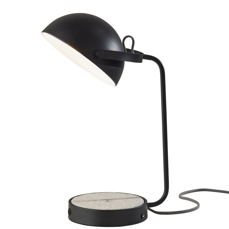 Lampe de bureau 18 po avec prise USB et prise Ramona, Noir / Beige, Noir