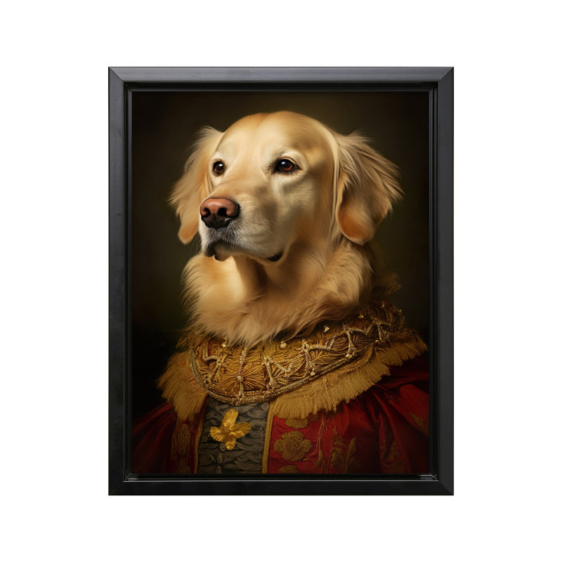 Golden Retriever aristocratique, 08"H x 10"W, Canvas, Black Framed