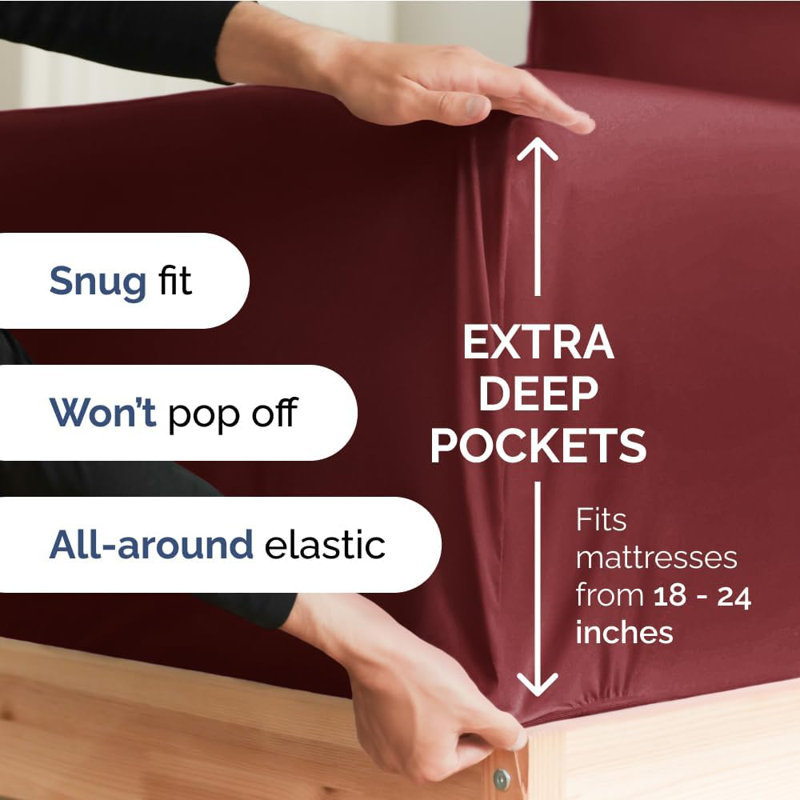400 Thread Count Cotton Extra Deep Pocket Fitted Sheet - Hotel Luxury Single Fitted Sheet Only - Easily Fits 18" to 24" Mattress
