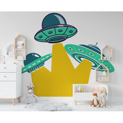 UFO vaisseau spatial Alien chambre d'enfant autocollant mural vinyle autocollant mural Art déco, décalcomanies murales de chambre de bébé, fusée décalque de vaisseau, décoration de l'espace extra-atmosphérique 099LU