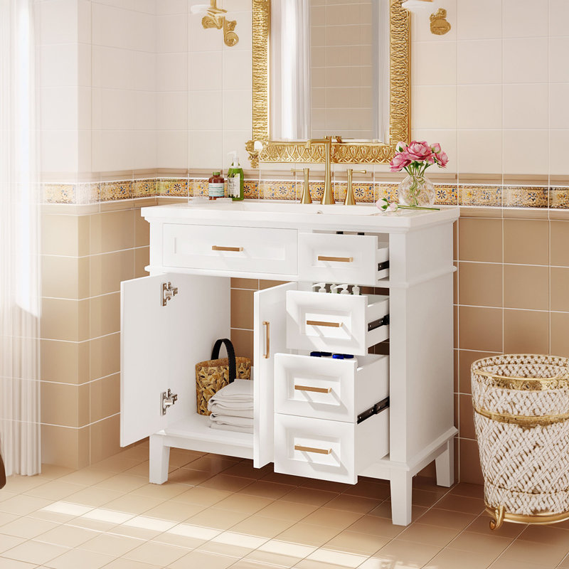 Armoire de salle de bain autoportante, Blanc