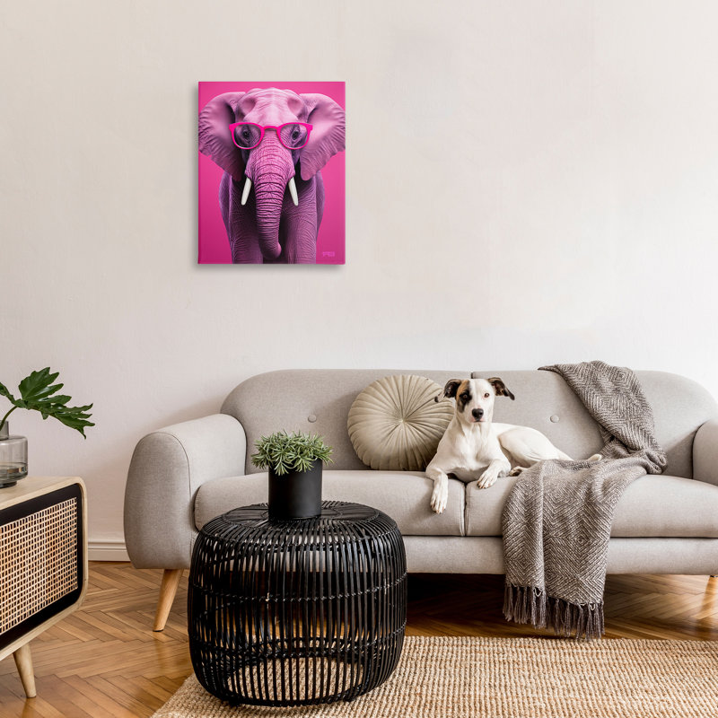 «Vivid Pink Elephant», art mural sur toile par RB, H 30 po x l 24 po