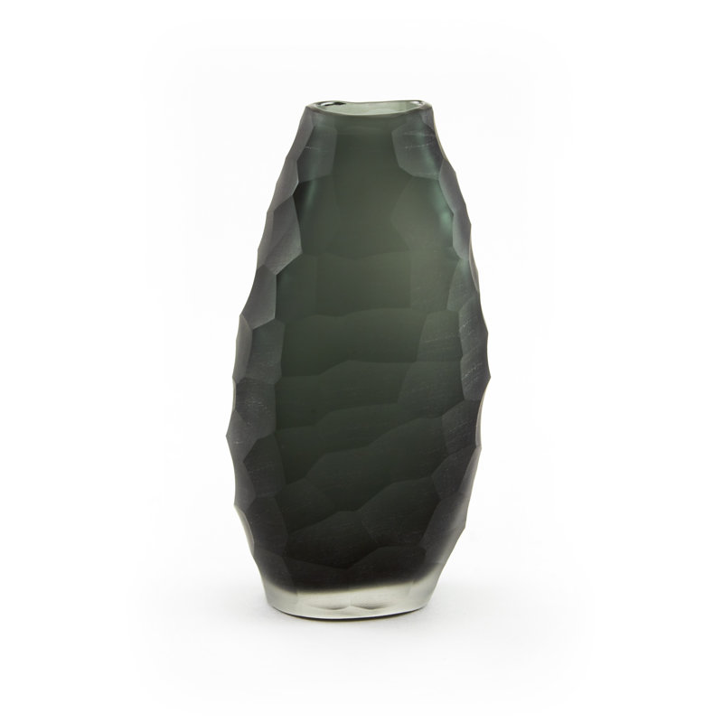 Handcrafted Glass Table Vase, 6.7" H x 3.5" W x 2" D, White