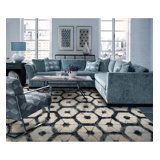 Shibori Hand Knotted Wool Area Rug in White/Blue/Black