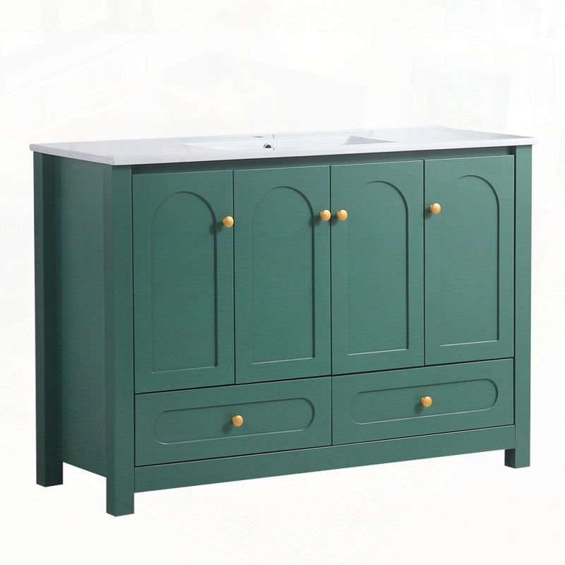 Ensemble de meuble-lavabo avec lavabo en céramique, Vert