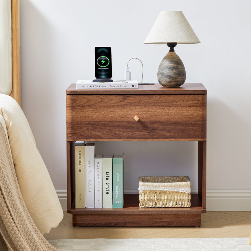 Nightstand with Charging Station, Brown