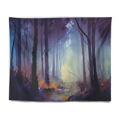 Blue Trees At Dawn In The Forest I Polyester Tapestry