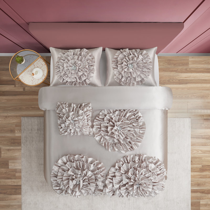 Florence 5 Piece Floral Reversible Comforter Set, King Comforter + 4 Additional Pieces