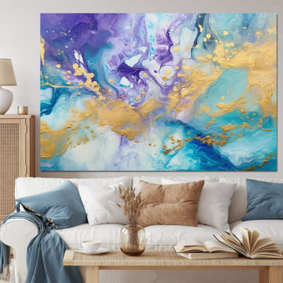 Art mural encadré turquoise et mauve liquide IV - Fractals