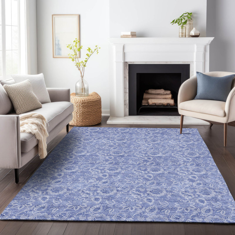 Premium Machine Washable Prisco Denim Rug, Rectangle 3' x 5'