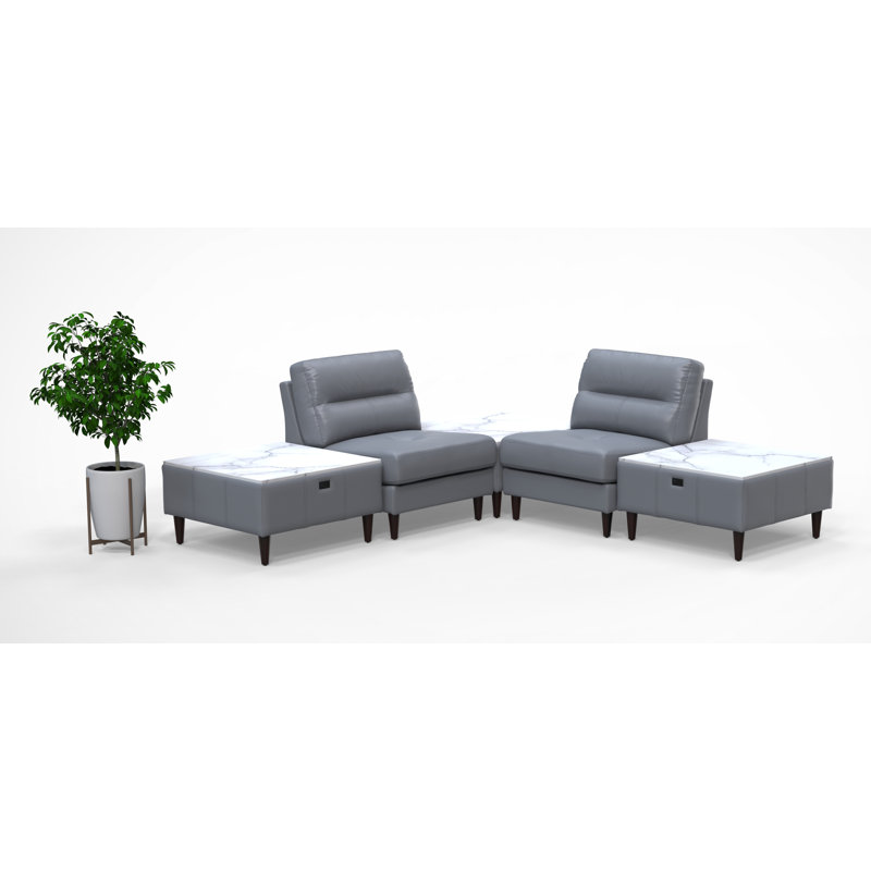 Ensemble de chaises de salle d'attente pour 2 personnes avec tables de chargement 2 pièces 100% cuir véritable 5 pièces