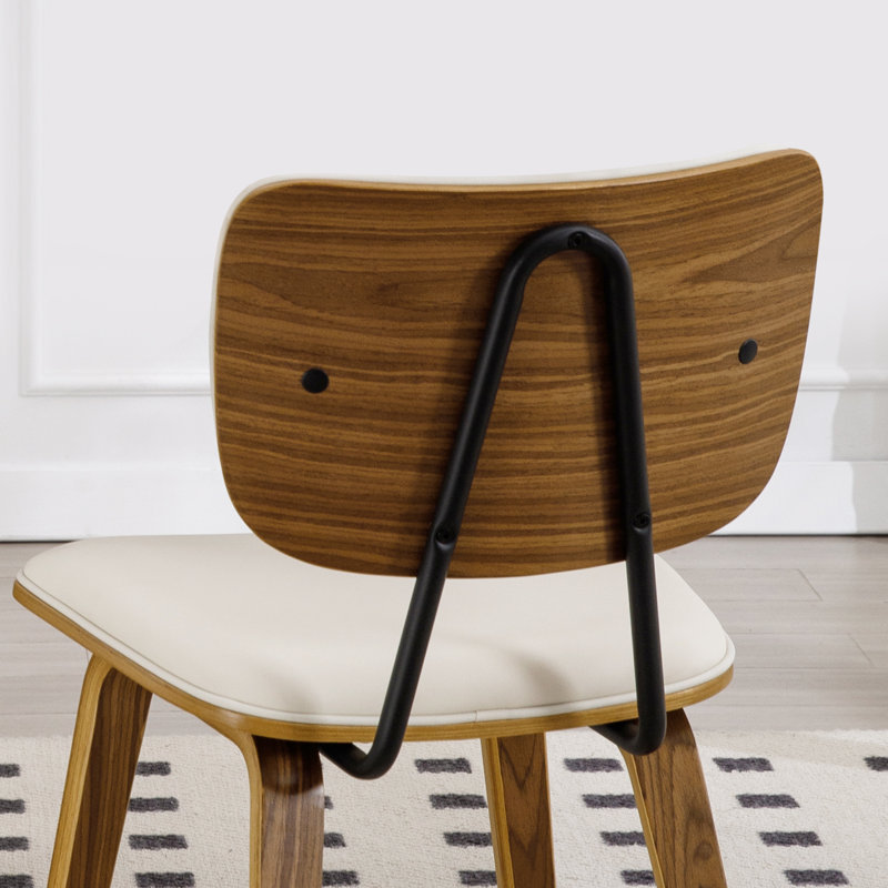 Faux Leather Upholstered Side Chair Dining Chair And Walnut Wood Finish, 4, White