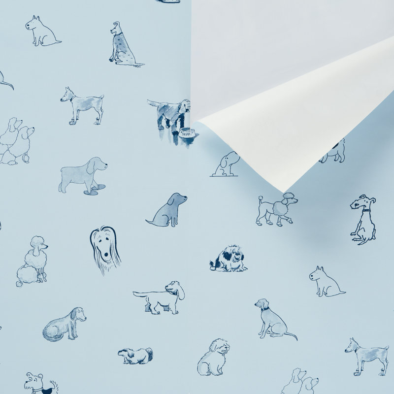 Papier peint adhésif Schumacher X The New Yorker Good Dogs Everywhere, Bleu ciel