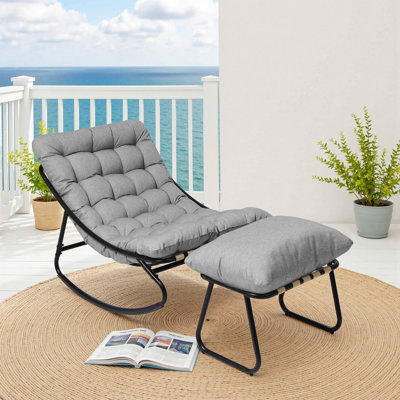 Patio Outdoor Lounge Chair Rocking Chair With Ottoman