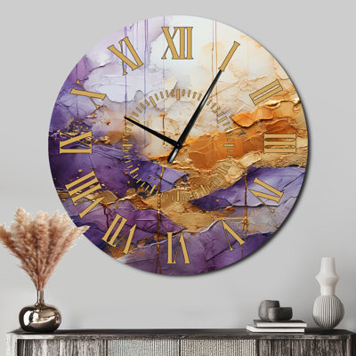 Horloge murale abstraite dorée mauve abstraite I