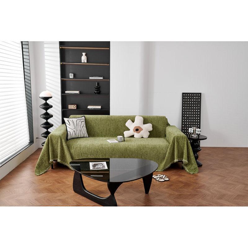 Housse pour canapé à rayures fines multicolores en chenille classique, H 71 po x l 150 po x P 0,1 po, Chenille vert olive