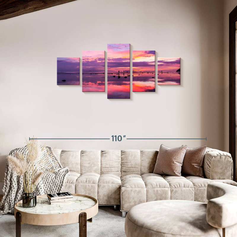 Coucher de soleil mauve, H 34 po x l 74 po
