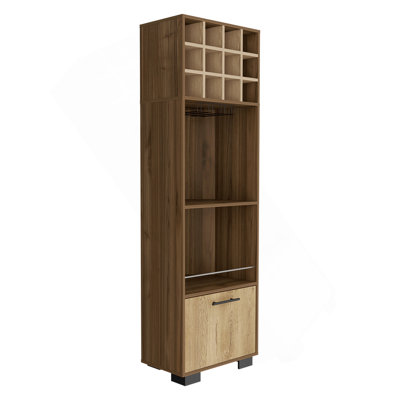 Marsella Corner Bar Cabinet, Eight Built-In Wine Rack, Two Side Shelves Mahogany / Macadamia
