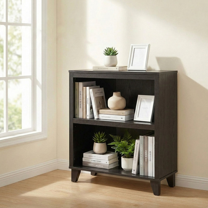Bibliothèque ouverte à 2 niveaux, étagère de rangement et de présentation avec pieds pour le bureau à domicile et le salon