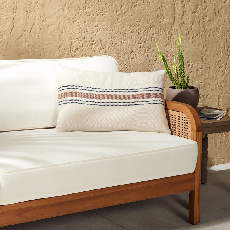 Striped Beige and Black Lumbar Outdoor Pillow