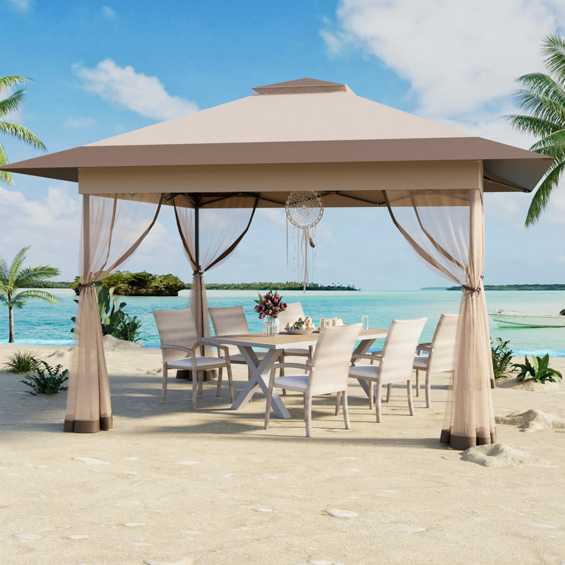 13 Ft. W X 13 Ft. D Metal Pop-up Gazebo With Mosquito Netting, Khaki