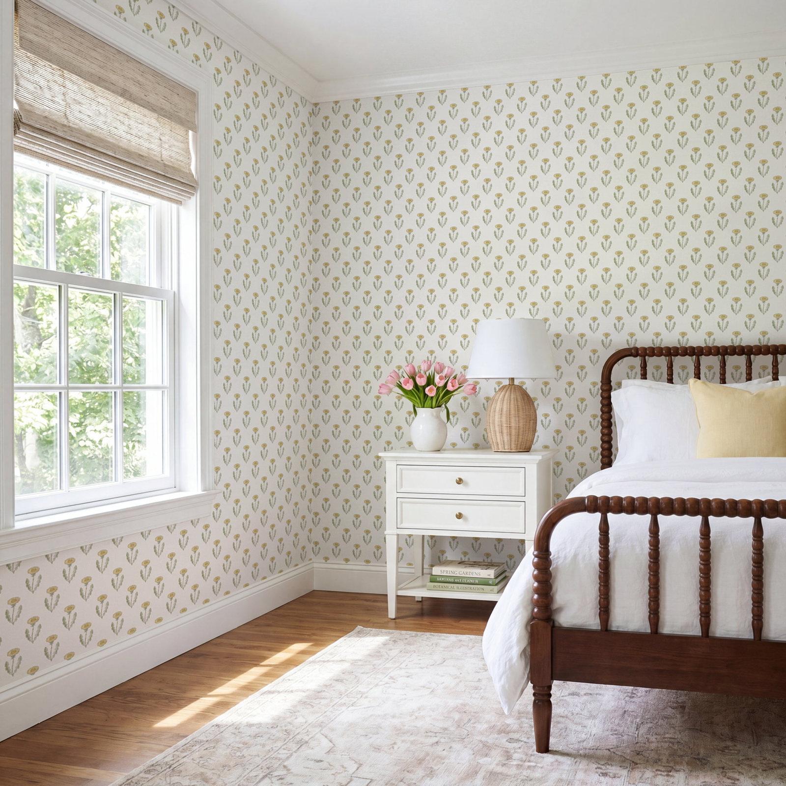 Huset I Solen Floral Wallpaper, Spring Green