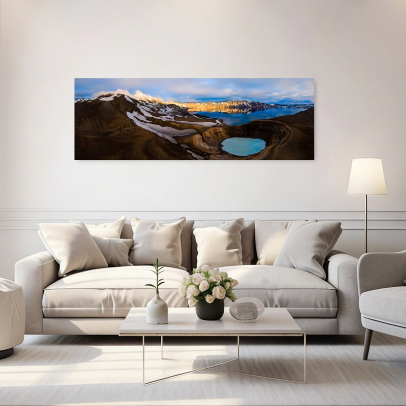 Volcanique, cratère des Lacs, réflexion, paisible, paisible, paysage serein, art mural, H 20 po x l 60 po