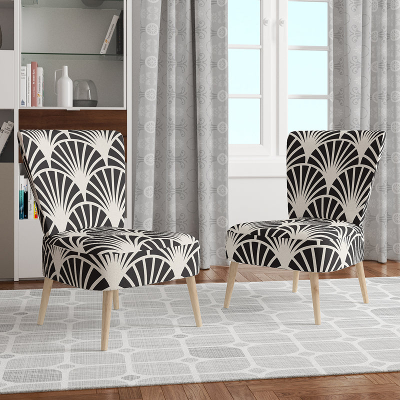 Upholstered Floral Side Chair - Modern floral Accent Chair, Abstract Black Polyester Blend 7