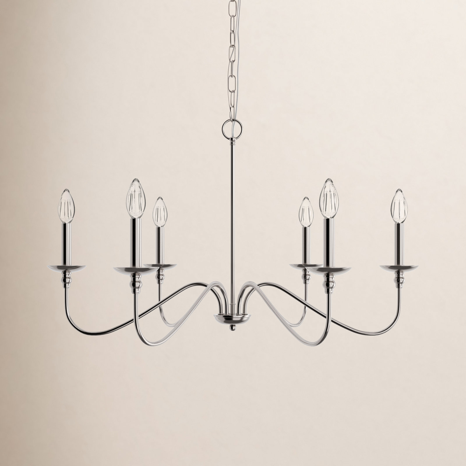 Ableton Iron 6-Light Chandelier, 18" H x 30" W x 30" D, Polished Nickel