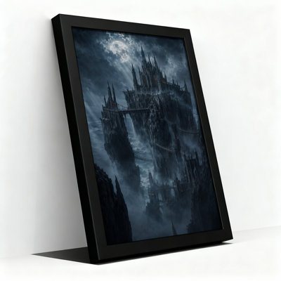 Impression sur toile, "Dark gothic Castle on Rocky Cliff Under Full Halloween"