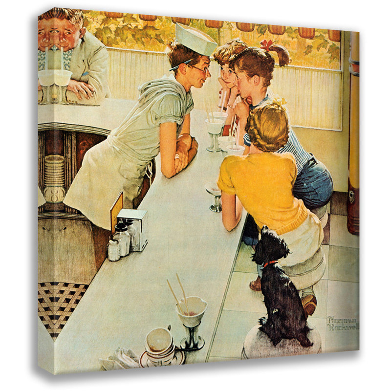 «Soda Fountain» par Norman Rockwell, toile tendue avec châssis, H 24 po x l 17 po