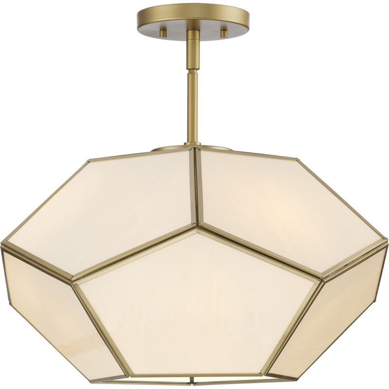Brier 3 Light Glass Semi-Flush Mount Convertible Light, Vintage Gold