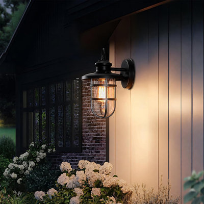 Ensemble de 2 lumières murales d'extérieur, luminaires de véranda avec verre de style rustique côtier, cage industrielle en métal nautique, base E26, imperméable, antirouille, résistant aux intempéries, pour garage de patio