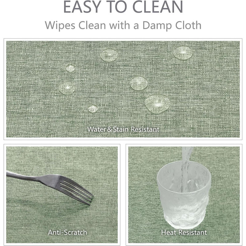 Rectangle Tablecloth Linen Textured Waterproof & Stain Resistant Table Cloth Wrinkle Free Decorative Fabric Farmhouse Table Cover For Dining/Party/Buffet/Wedding, 52 X 70 Inch, Sage Green