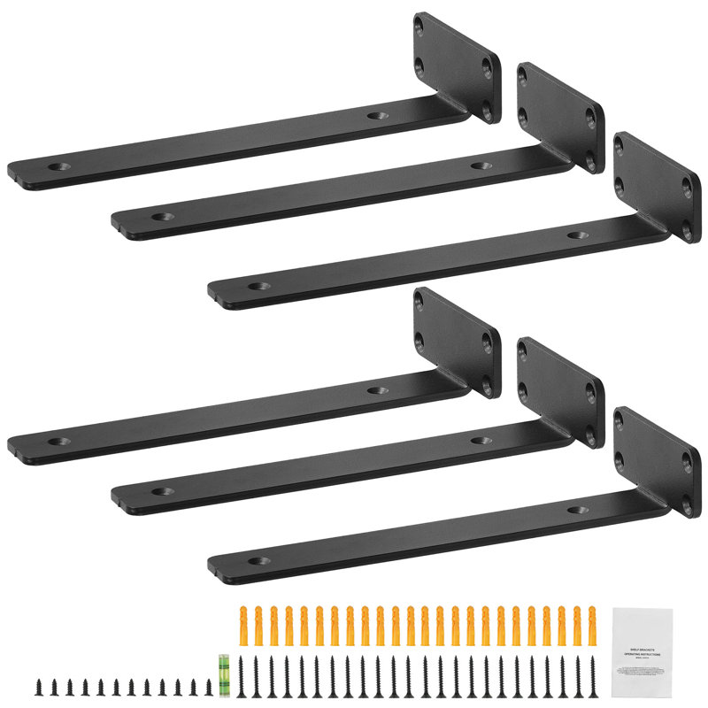 Heavy Duty Black Metal Floating Shelf Brackets Set of 6