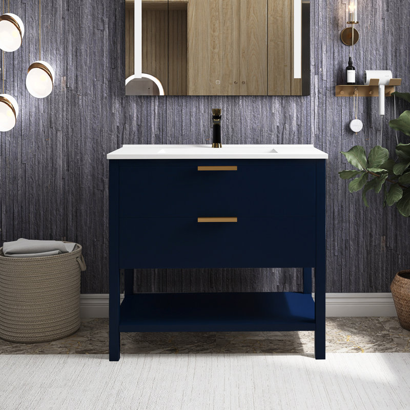 Meuble-lavabo simple 36 po avec comptoir Jonlyn, Bleu marine