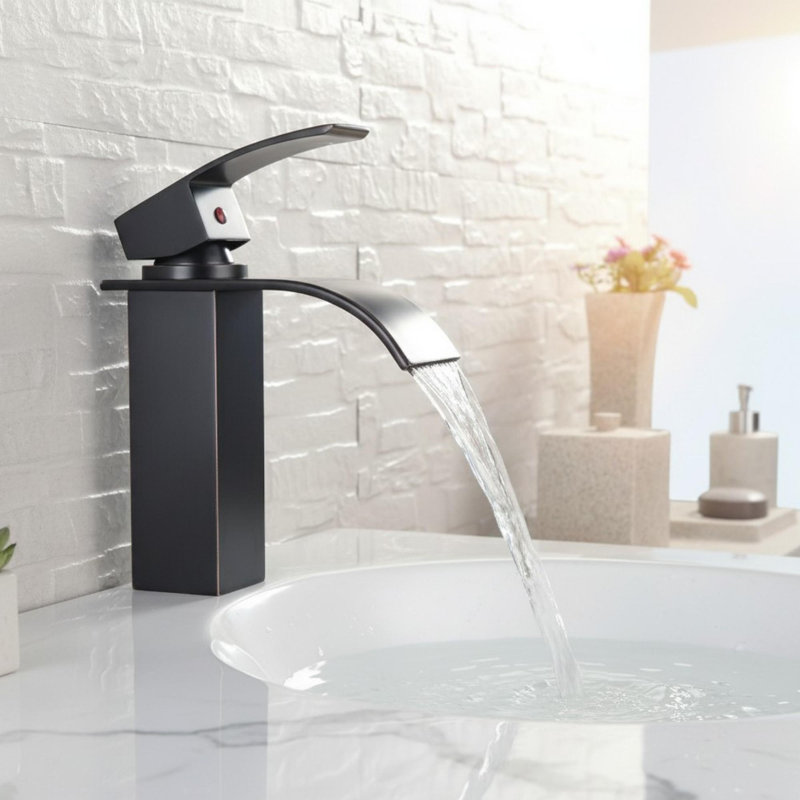 Bathroom Basin Waterfall Faucet with Single-Handle, Oil-Rubbed Bronze
