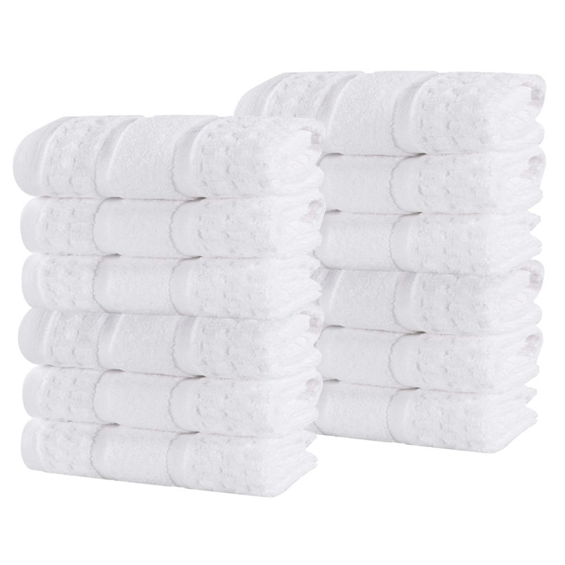 Camiren 100% Zero Twist Cotton Solid Waffle Honeycomb Plush Soft Absorbent Medium Weight Face Towel/Washcloth, White