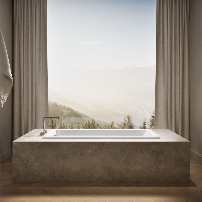 Underscore 60" x 30" Drop-In or Undermount Acrylic Soaking Bathtub with Sloped Backrest, White