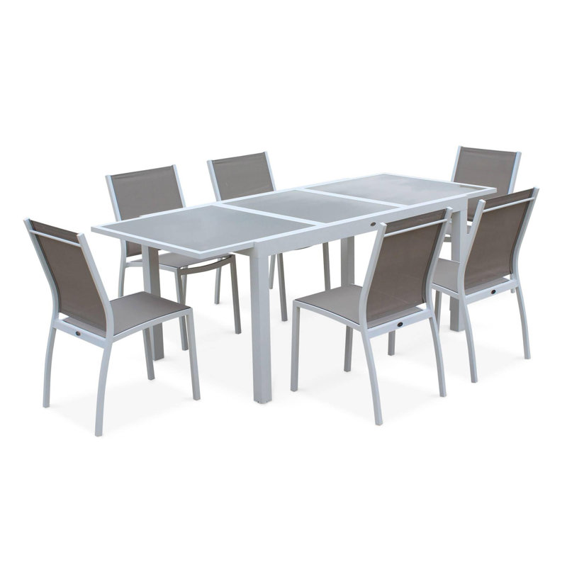 Dancer 6 - Person Patio Dining Set Extendable Rectangular Table, Beige/Grey