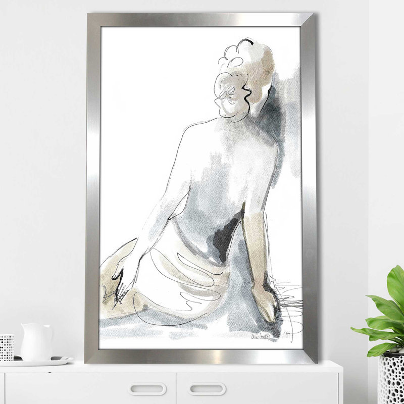 Neutre assis nu par Lanie Loreth - Peinture, H 27,5 po x l 21,5 po x P 0,75 po, Encadrement argenté
