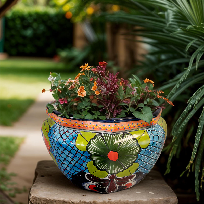 Desert Bloom Talavera Octangular Planter in Sky Blue