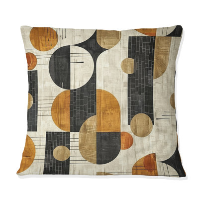 Orange Black Midcentury Geometric Shapes III - Midcentury Throw Pillow