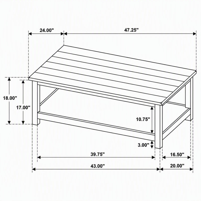 Table basse rustique avec fini brun vieilli et tablette inférieure, Brun délavé