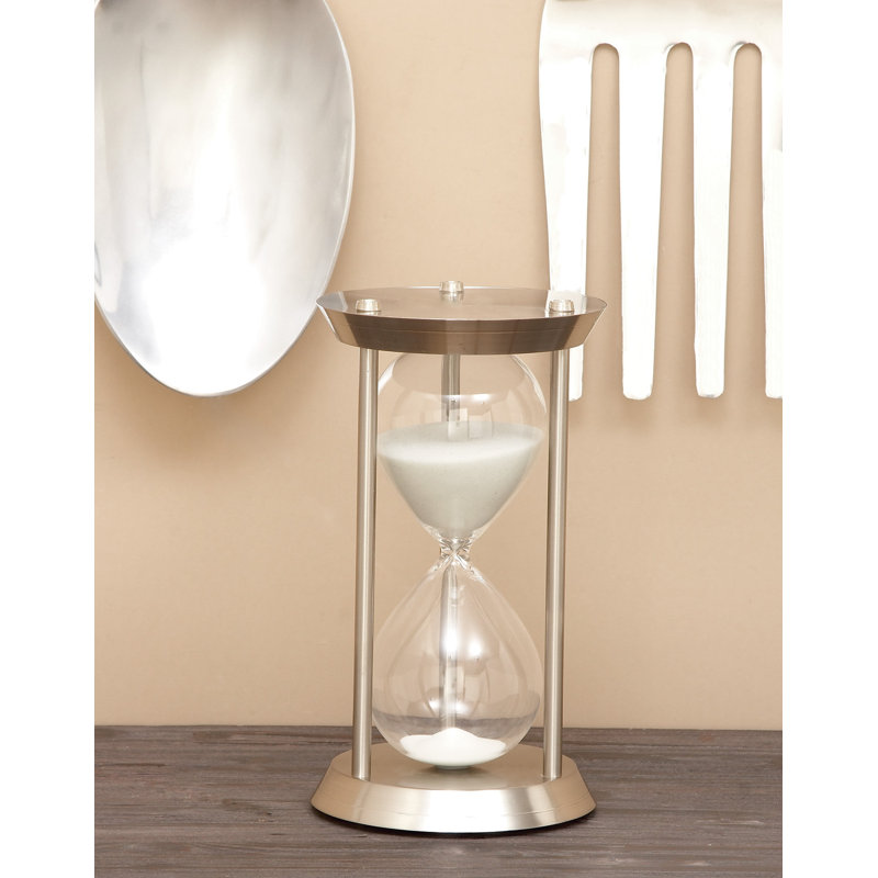 Elegant Silver Metal and Glass 12" Hourglass Sand Timer