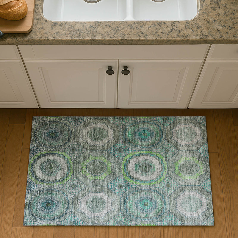 Premium Machine Washable Mayfield AMF2050 Panel Rug, 1'8" x 2'6", Teal