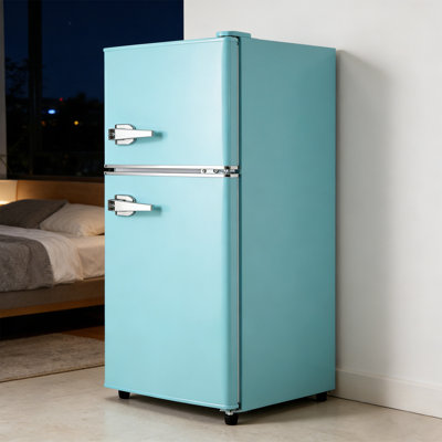 3.5 Cu.ft Mini Fridge Double Door Small Refrigerator With Freezer, 7 Level Adjustable Thermostat & Removable Shelves