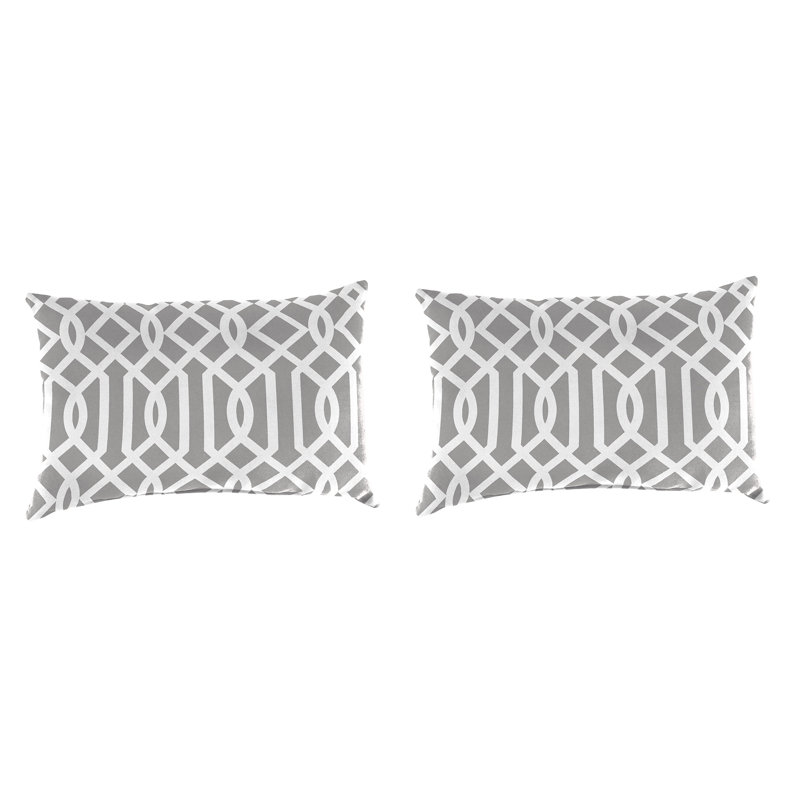 18" x 12" Outdoor Lumbar Throw Pillow (Set of 2), Gray/White/Geometric