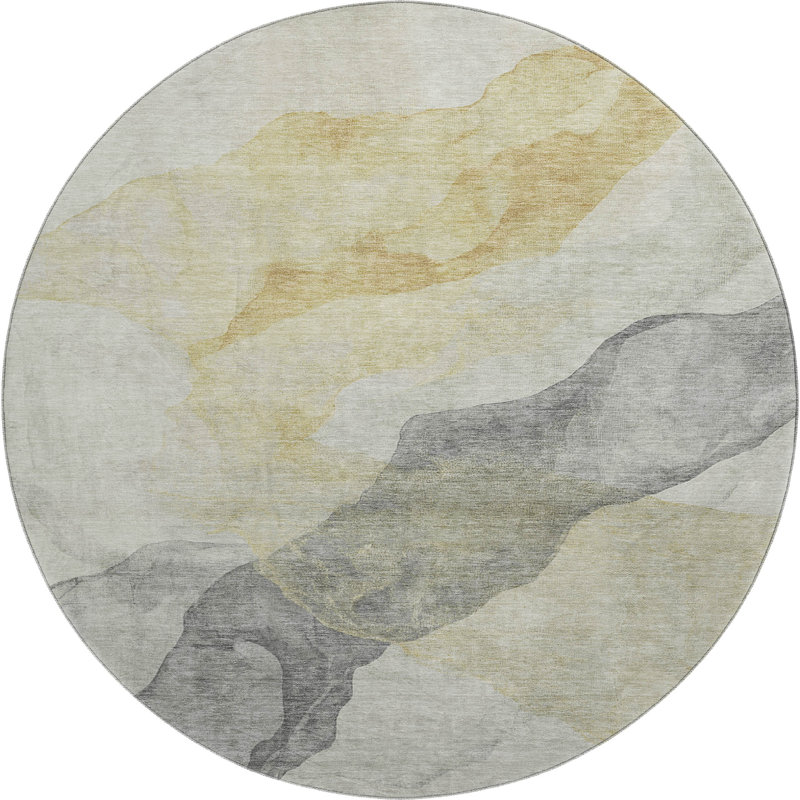 Premium Machine Washable Mayfield AMF2109 Abstract Rug, Beige, 8' Round